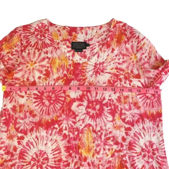 Pendleton Pink Linen Top Tie-Dye Look Ladder Trim Lightweight Women's SZ S - Picture 7 of 11
